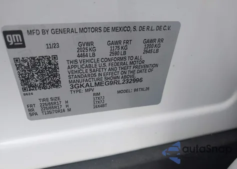2024 GMC Terrain Fwd Sle из США, поврежденный, VIN 3GKALMEG9RL232996